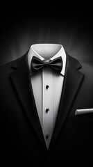 Photorealistic Mens Elegant Tuxedo Suit with Bow Tie. Illustration of Realistic Black Suit. Elegant back.