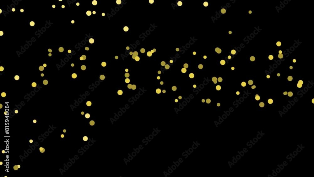 Wall mural abstract golden dots particles dust shine light bokeh floating on black background. glowing particle