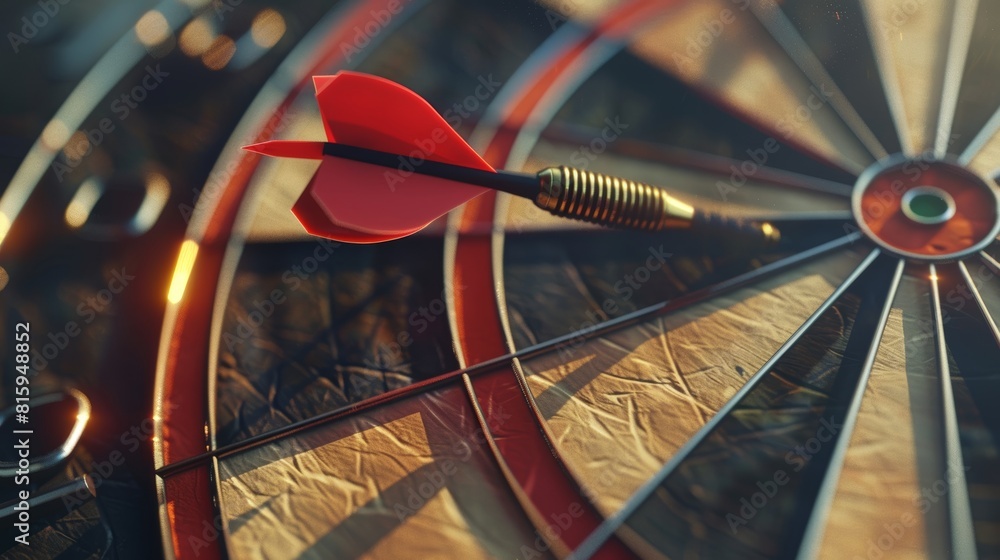 Poster angular target board with darts in bull's eye. concept of business strategy, goals, focus on purpose