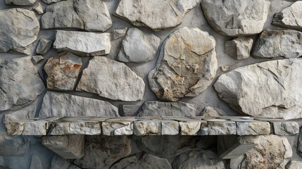Empty top of natural stone shelves and stone wall background. 