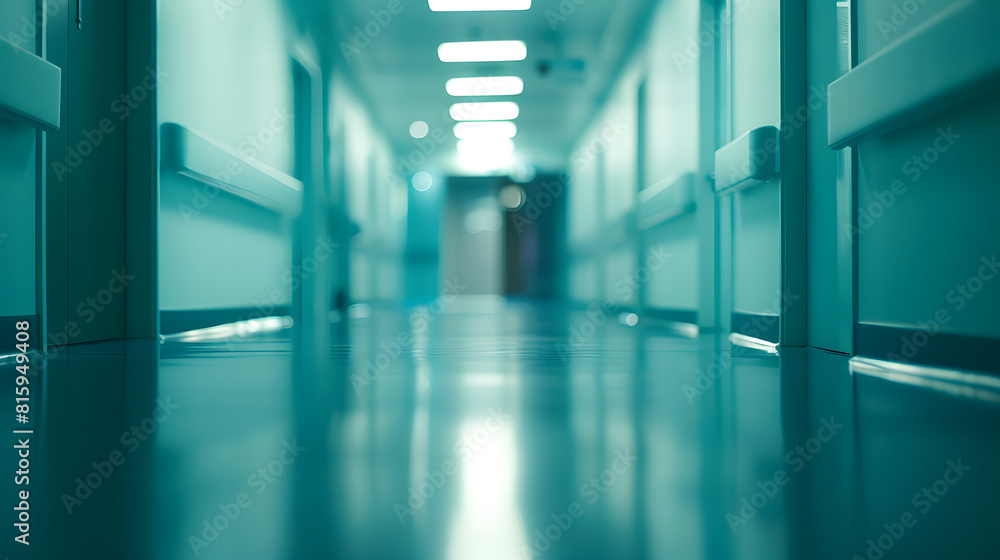 Aufkleber Bright empty defocused hospital corridor background with copy space : Generative AI