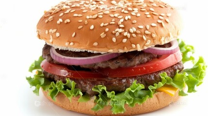 Classic hamburger stock photo, isolated in white.