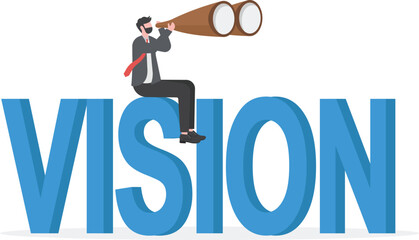 Business mission. Businessman with vision and binoculars
