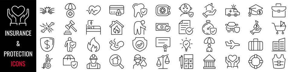 Insurance icon. Protection icon set. Linear style. Vector illustration.