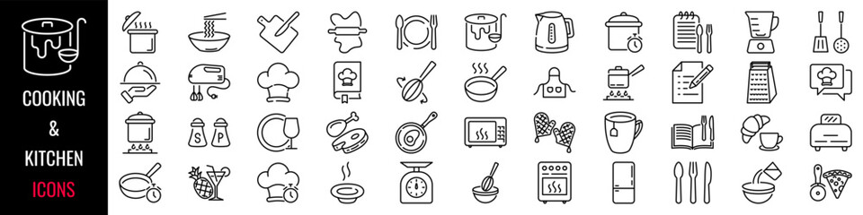 Cooking icon set. Cooking and kitchen icon. Linear style. Vector illustration.
