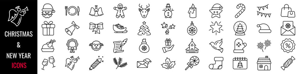 Christmas icon set. New year icon. Linear style. Vector illustration.
