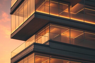 Obraz premium Modern Luxury Office Building at Sunset with High-End Finishings