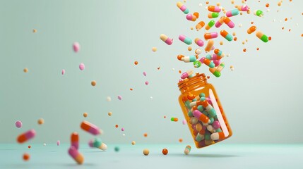 bottle of hope colorful pills spilling from prescription vial 3d render