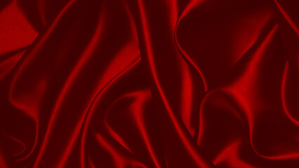 Realistic red silk top view vector background. Elegant and soft royal backdrop of shine flowing surface. Red luxurious background design.