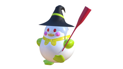 wizard duck, Cute cool duckling scary witch duck with broom funny, cute duck use witch hat for halloween celebration, Cartoon duck wearing wizard uniform, model 3d, Cute little duck in a black hat