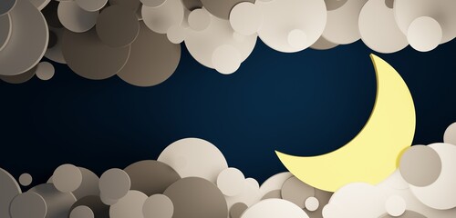 The moon in a cloudy sky 3D illustration