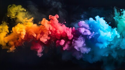Fototapeta premium colorful smoke explosion with paint clouds on black background abstract photo