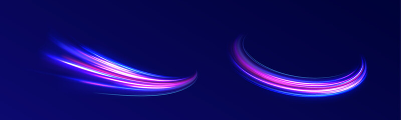 Laser beams luminous abstract sparkling isolated on a transparent background. High speed effect motion blur night lights blue and red