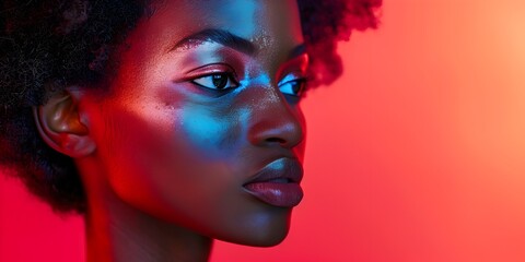 Beautiful Elegant Woman Portrait with Dramatic Lighting and Vibrant Colors in Studio Fashion and Beauty Diversity Concept