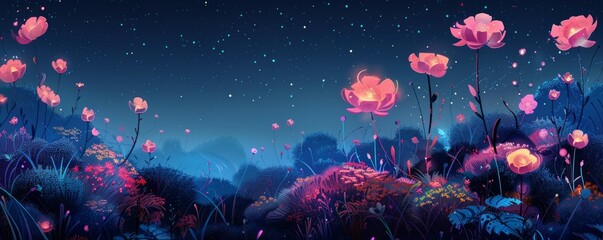 A cybernetic garden filled with mechanical wonders and artificial lifeforms, where digital flowers bloom and robotic creatures flit about in a symphony of movement.   illustration.