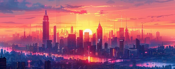Fototapeta premium A futuristic metropolis teeming with life and energy, where towering skyscrapers and bustling streets pulse with the rhythm of a vibrant city, and the possibilities of tomorrow seem endless.