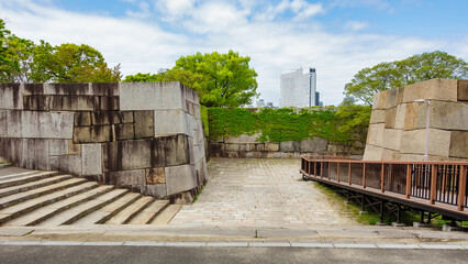 Walled enclosure of Osaka Castle National Park, Japan.