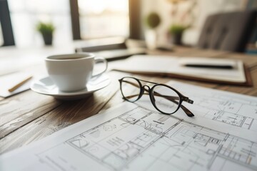 Architectural Blueprints and Coffee on Desk: Essentials for Business Planning
