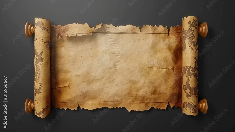Aufkleber isolated on transparent background, rendering of an open parchment scroll, an ancient treasure map o