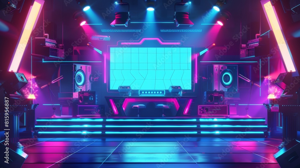 Poster background for tv show stage with led screen panel. stage backdrop for concert with led display on w