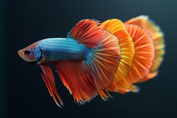 Fototapeta premium Colorful Betta fish displaying vibrant fins, ideal for aquarium enthusiasts.