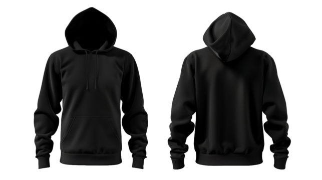 Long sleeves Hoodie Isoleted for Mockup with front and back view on PNG Transparent backgrounds.