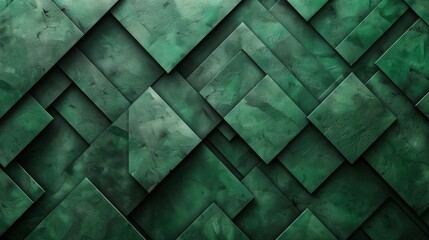 3d Elegant Parallelogram Designs on Rich Green Background with Fine Grain