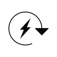 Recharge electric power icon. Simple solid style. Wattage, charger, arrow, thunder, pile, lightning, thunderbolt, energy concept. Silhouette, glyph symbol. Vector illustration isolated.