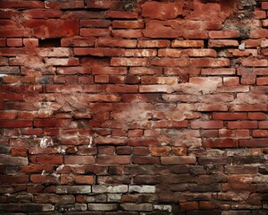 Highresolution image of rough brick texture from an old wall, enhanced detail showing varied shades of red and mortar lines, suitable for realistic background applications