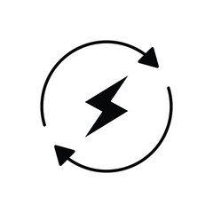 Lightning electric icon. Simple solid style. Bolt with recycling rotation arrow sign, circle, capacity, renewable energy concept. Silhouette, glyph symbol. Vector illustration isolated.