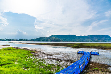 Scenic views of lake and hills along a lake in kampot cambodia