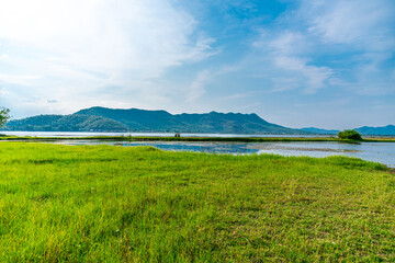 Nice View of the  Lake and mountain, famous tourist attraction for swimming, boating, sunbathing and walking