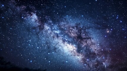 Fototapeta premium A celestial tapestry unfolds in the night sky, with shimmering stars and swirling galaxies forming a mesmerizing abstract composition that stretches to infinity. 