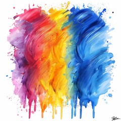 Art painting of vibrant rainbow colors on white canvas