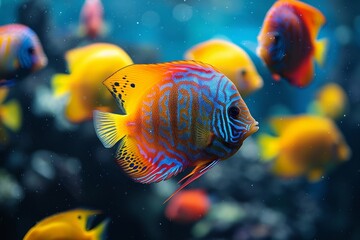 Discus fish showcasing their intricate patterns and vibrant colors.