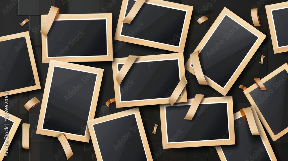 Poster mockup template of a photo collage with a sticky tape border isolated on transparent background. mod