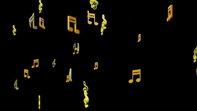 Concept of flowing music tracks with symphony of rhythm and melodies simulating floating musical notes isolated in transparent background with alpha channel