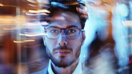 Obraz premium dynamic young executive photographed during business meeting blurred background professional portrait illustration