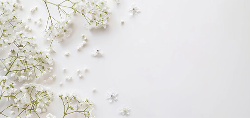 Invitation card with small white flowers for anniversary, wedding, birthdays