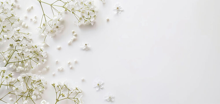 Invitation card with small white flowers for anniversary, wedding, birthdays