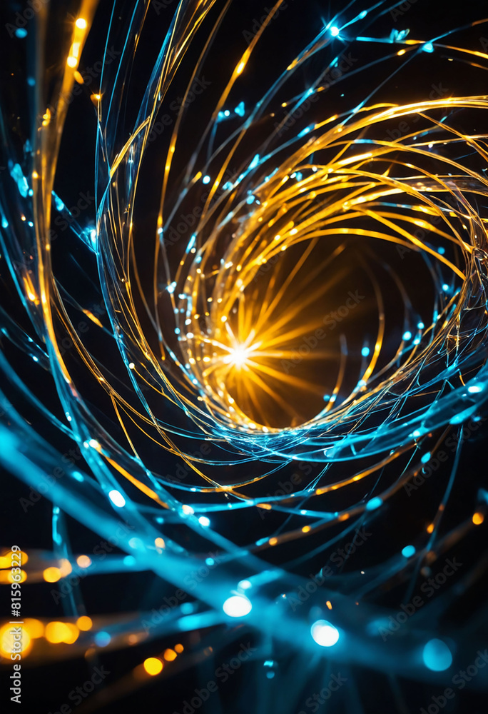 Poster an up-close view of vibrant electrons swirling around a crystal lattice, casting ethereal reflection