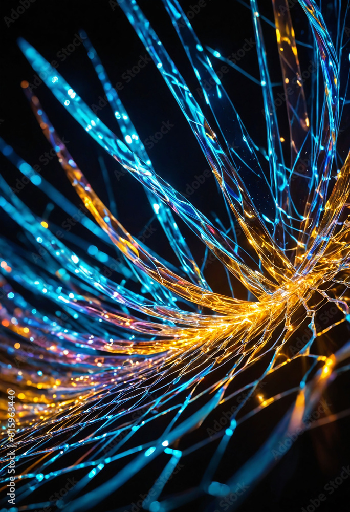 Poster an up-close view of vibrant electrons swirling around a crystal lattice, casting ethereal reflection
