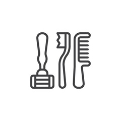 Toothbrush with comb and razor line icon