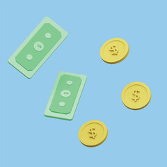 Currency from country. Money concept. Realistic 3d object cartoon style.