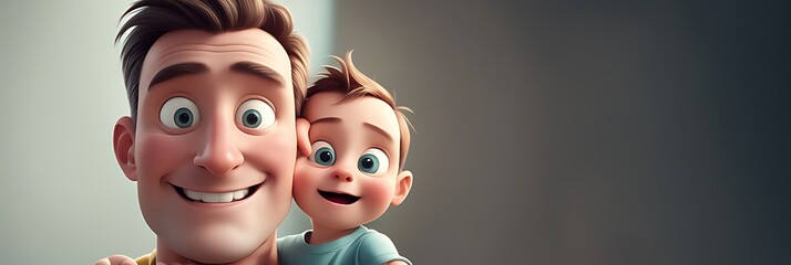  Father's day in modern animation with dad and his child - happy family from good parenting 
