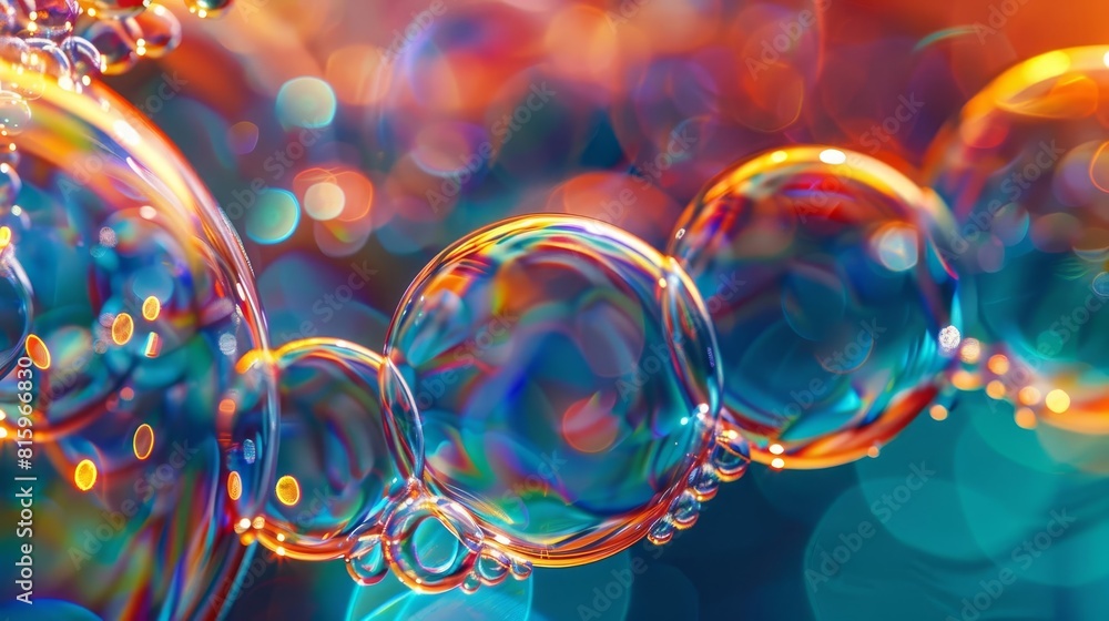 Aufkleber ethereal effervescence iridescent bubbles floating in colorful liquid abstract macro