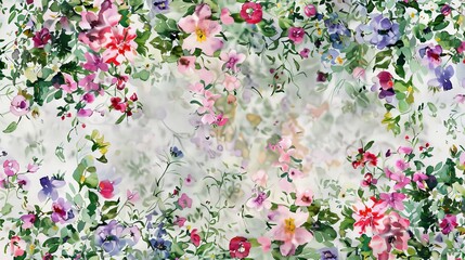 Watercolor tapestry of tiny, delicate flowers and foliage in a seamless design