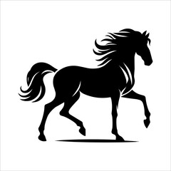 Wild horse black silhouette flat vector illustration