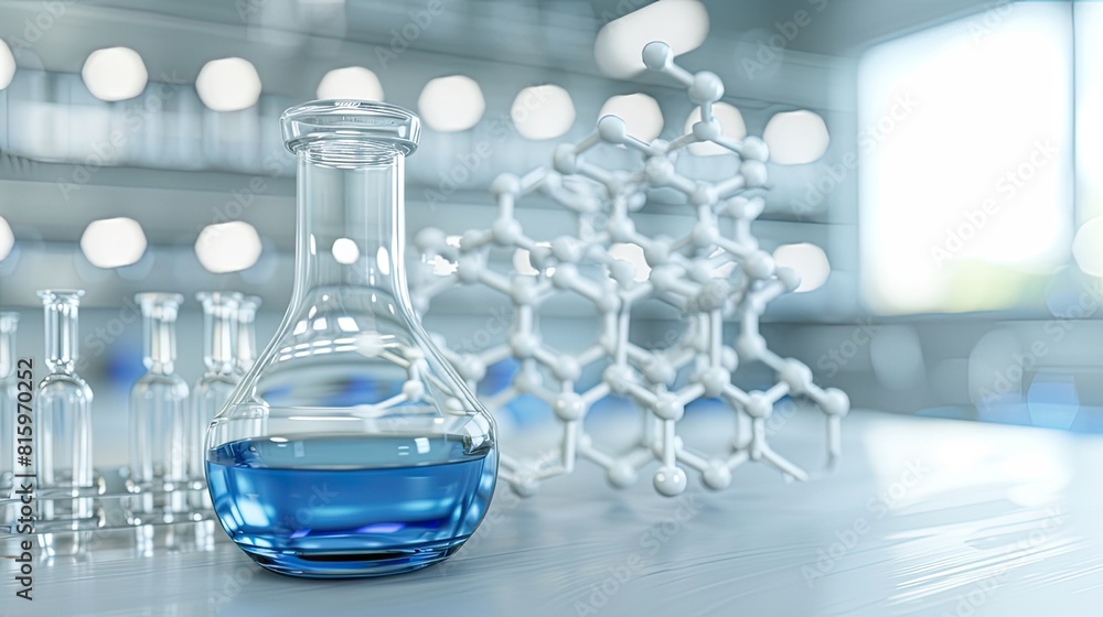 Poster illuminated elixir: blue liquid in flask