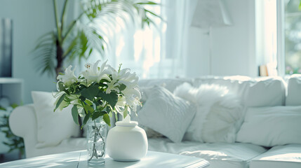 beautiful living room with white sofa : Generative AI